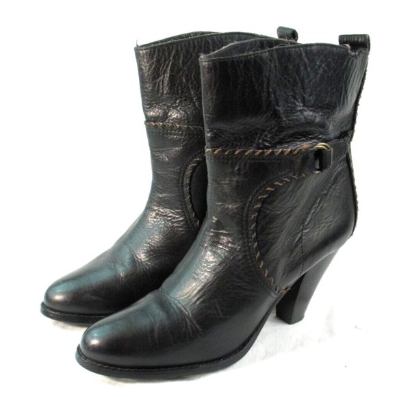 Made In Brazil  Y2k 90s Black Leather Ankle Boots Women's Size 8 M - Picture 1 of 10
